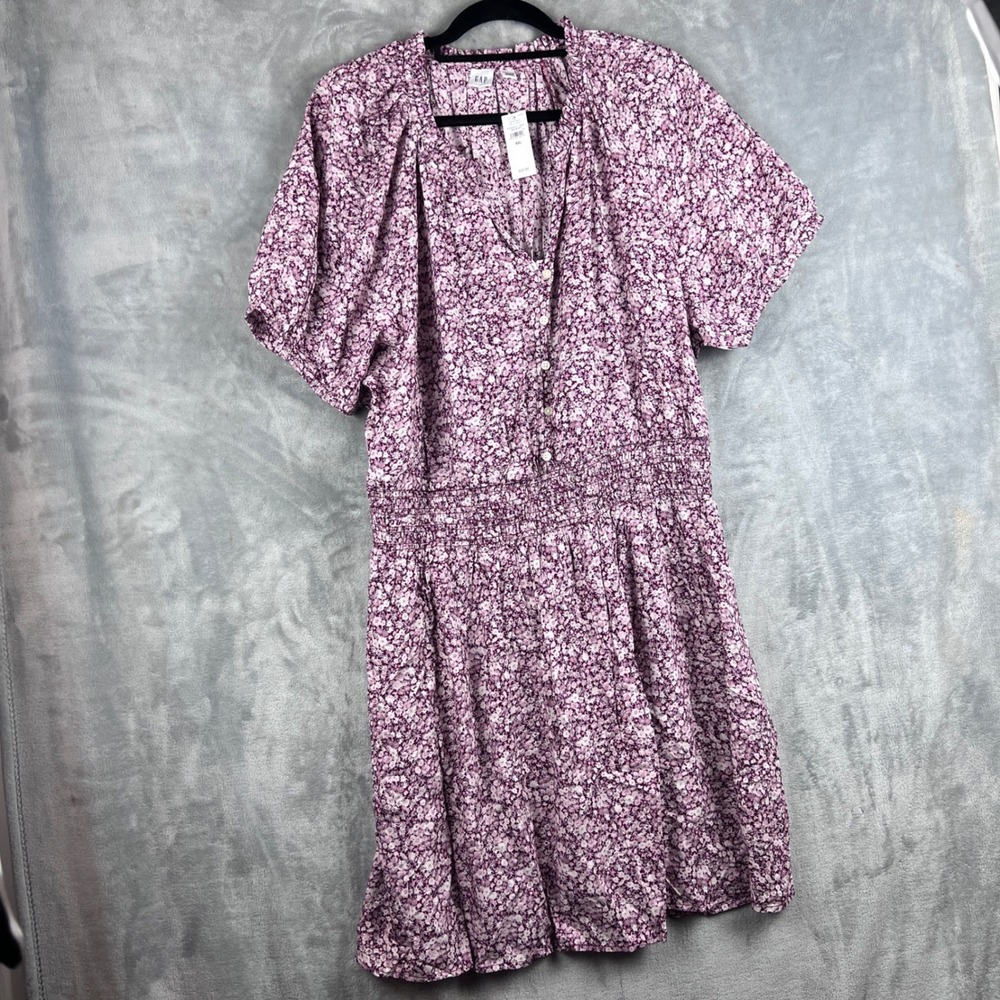 Gap Floral Dress Smocked Waist Midi Purple White Button Front‎ XXL New - Picture 11 of 11